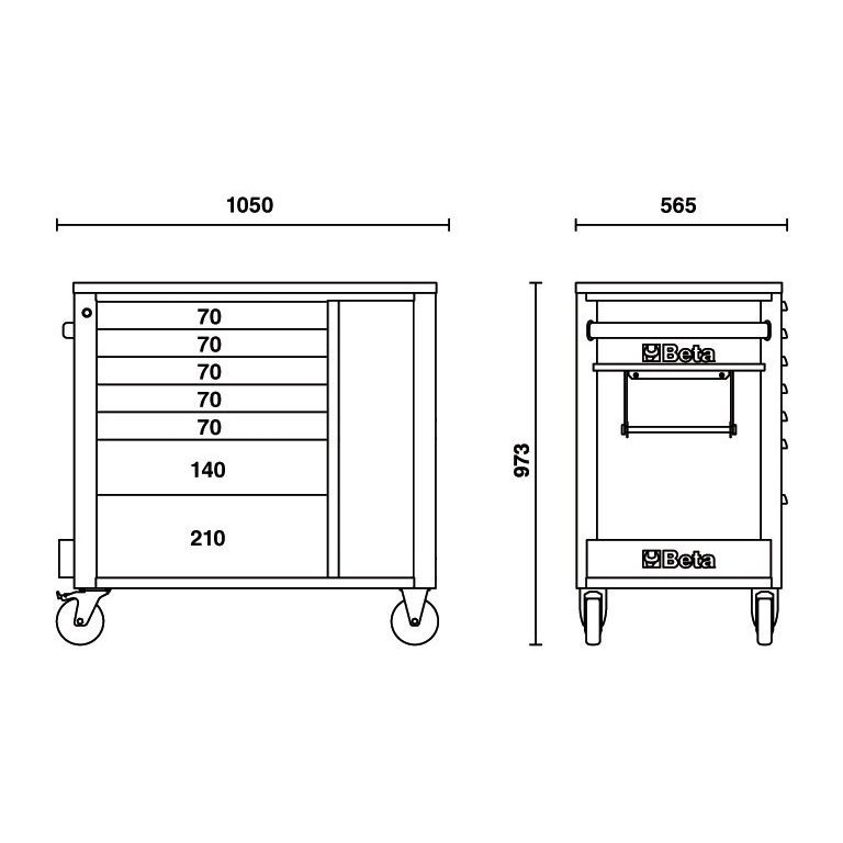 Beta Gereedschapswagen met 7 laden werkbank en kast RSC24L-CAB Oranje