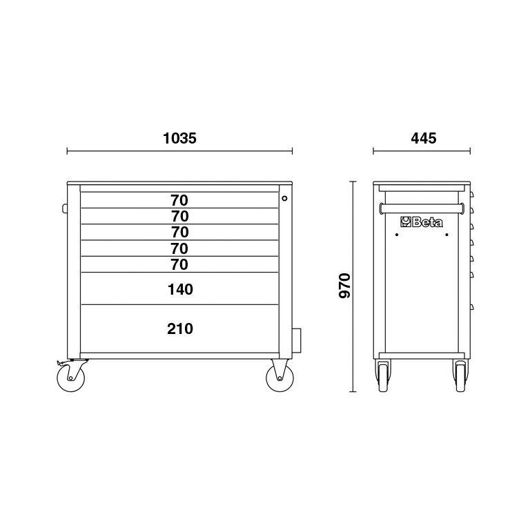 Beta Gereedschapswagen met 7 laden anti-omval RSC24AXL/7 Rood