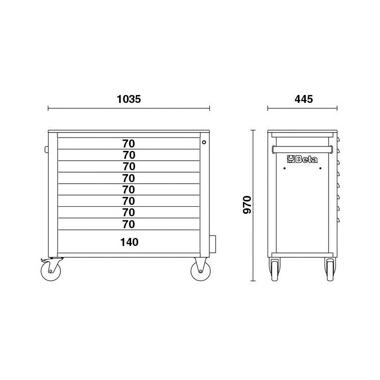 Beta Gereedschapswagen met 9 laden anti-omval RSC24AXL/9 Rood