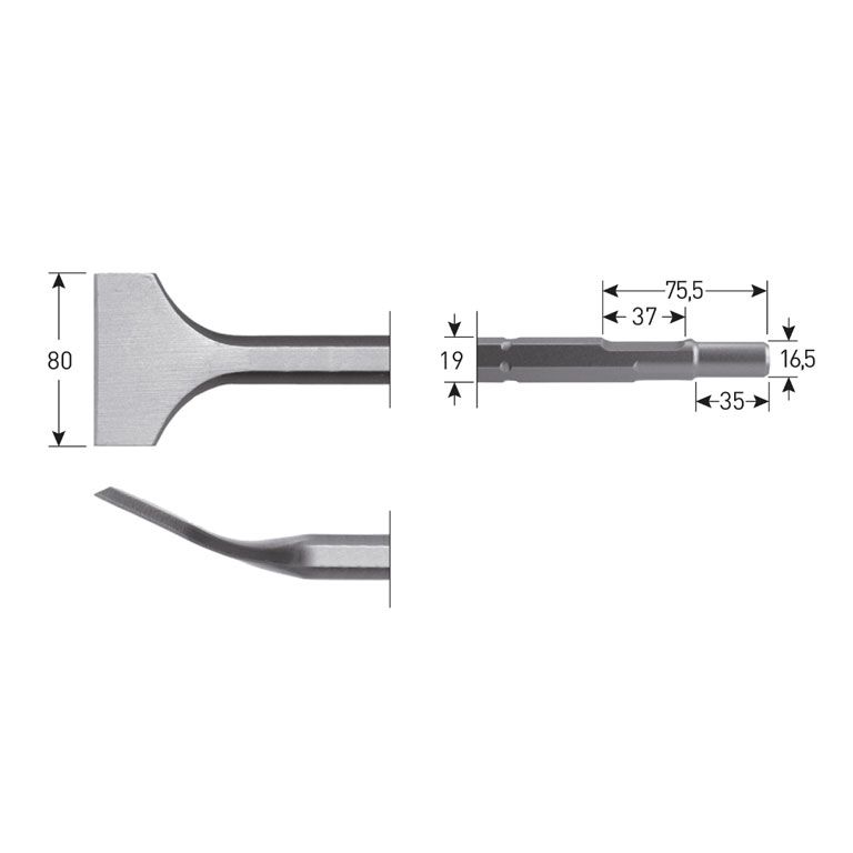 Rotec 6-Kant Spadebeitel Gebogen 80X300Mm 6-Kant Ø19,0 / Ø16,5X35