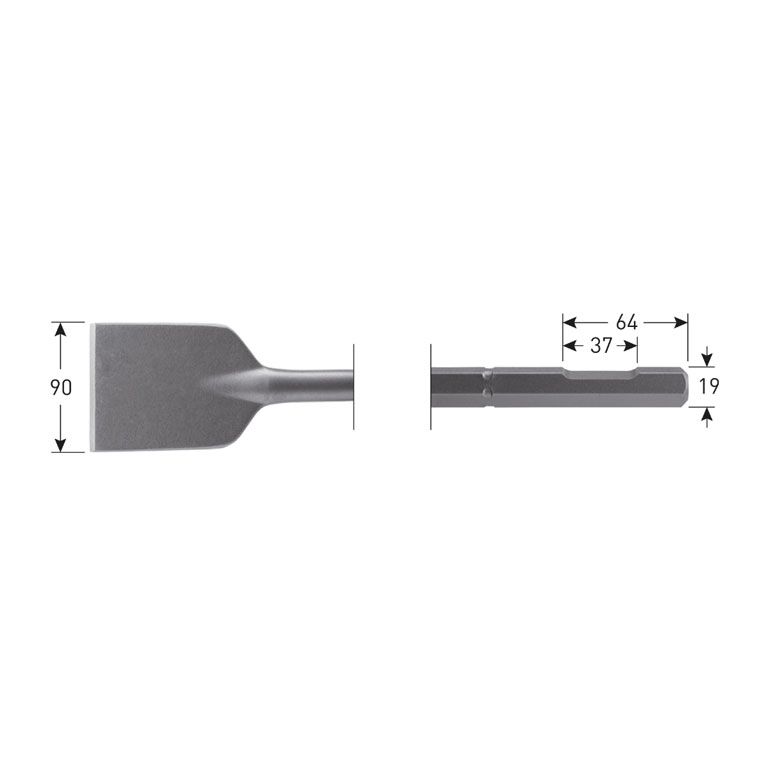 Rotec 6-Kant Asfaltbeitel 90X400Mm 6-Kant Ø19,0 Met Uitsparing