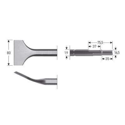 Rotec 6-Kant Spadebeitel Gebogen 80X300Mm 6-Kant Ø19,0 / Ø16,5X35